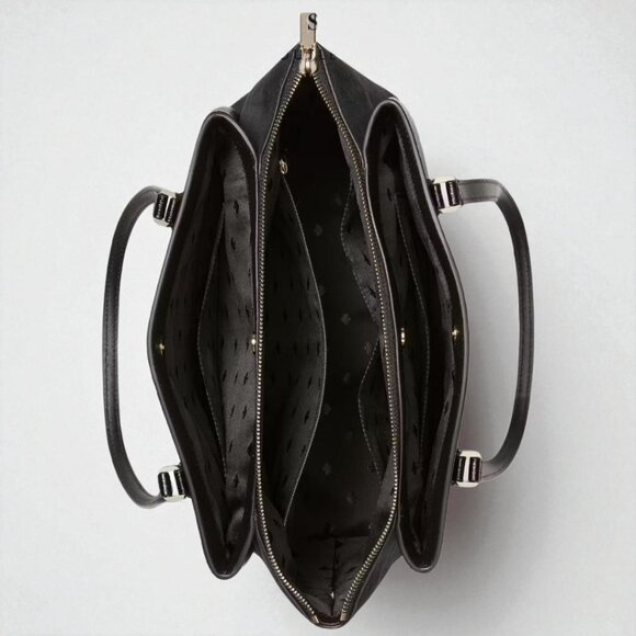 KATE SPADE (LG) TRIPLE COMPARTMENT TOTE Black Pebbled Leather and Suede Side - Picture 6 of 13